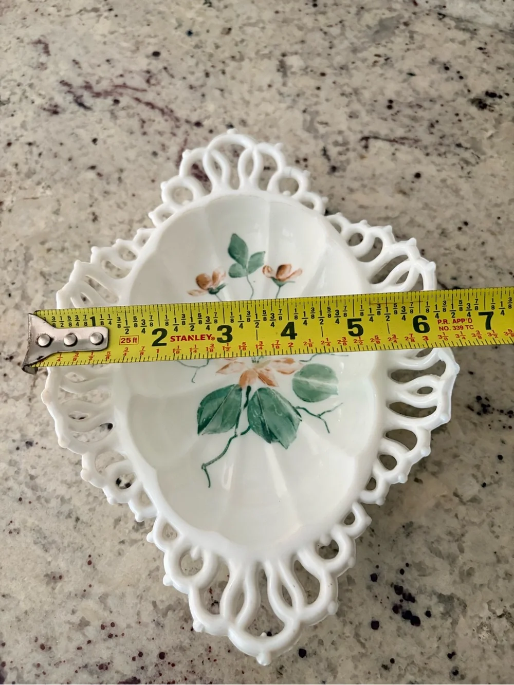 Antique EAPG Milk Glass Floral Openwork Bowl - White,Orange & Green
